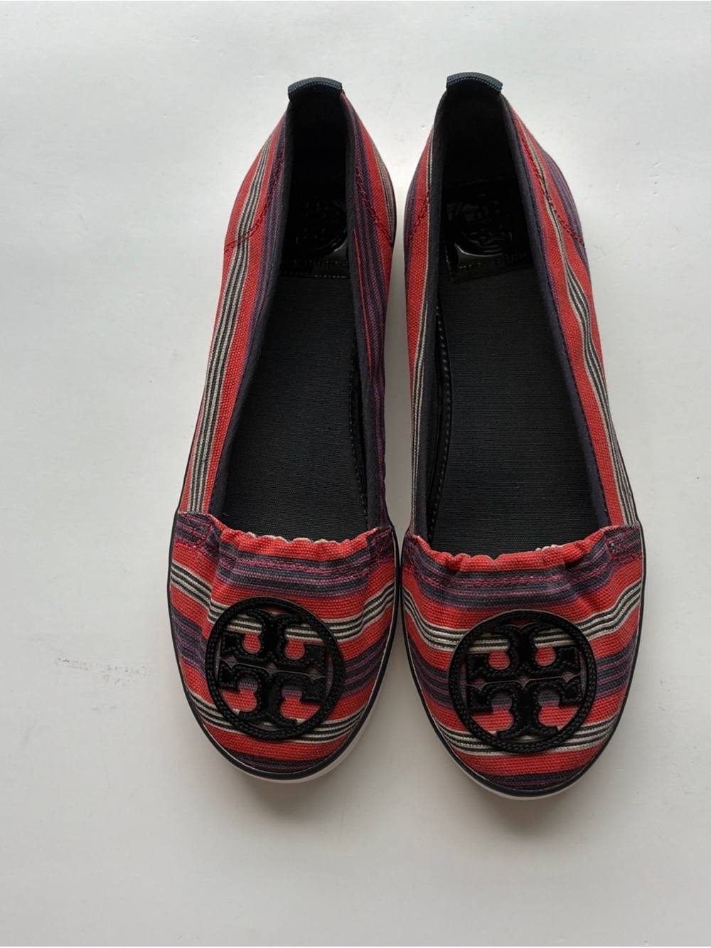 Tory Burch Red Striped Canvas Flats 8.5